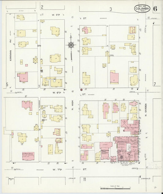 Sanborn Fire Insurance Map from Columbia, Maury County, Tennessee (1914), Sheet #0006 - Historic Sanborn Fire Insurance Map Print, vintage old map wall art, antique decor, genealogy gift, Tennessee Tennessee map