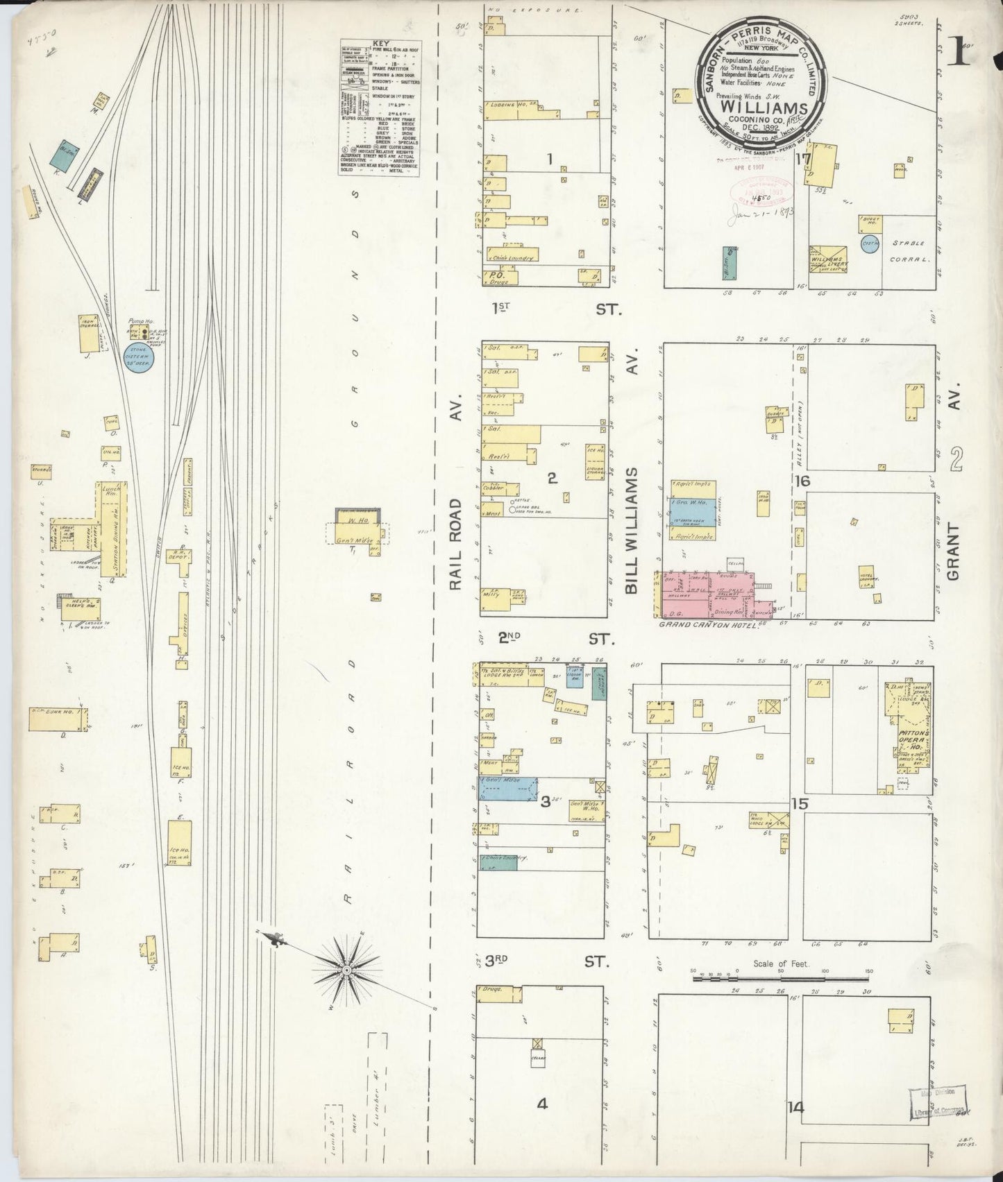 Sanborn Fire Insurance Map from Williams, Coconino County, Arizona (1892), Sheet #0001 - Complete Map Set gallery image, historic Sanborn map, vintage wall art, Arizona Arizona