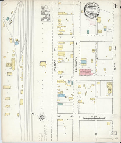 Sanborn Fire Insurance Map from Williams, Coconino County, Arizona (1892), Sheet #0001 - Complete Map Set gallery image, historic Sanborn map, vintage wall art, Arizona Arizona