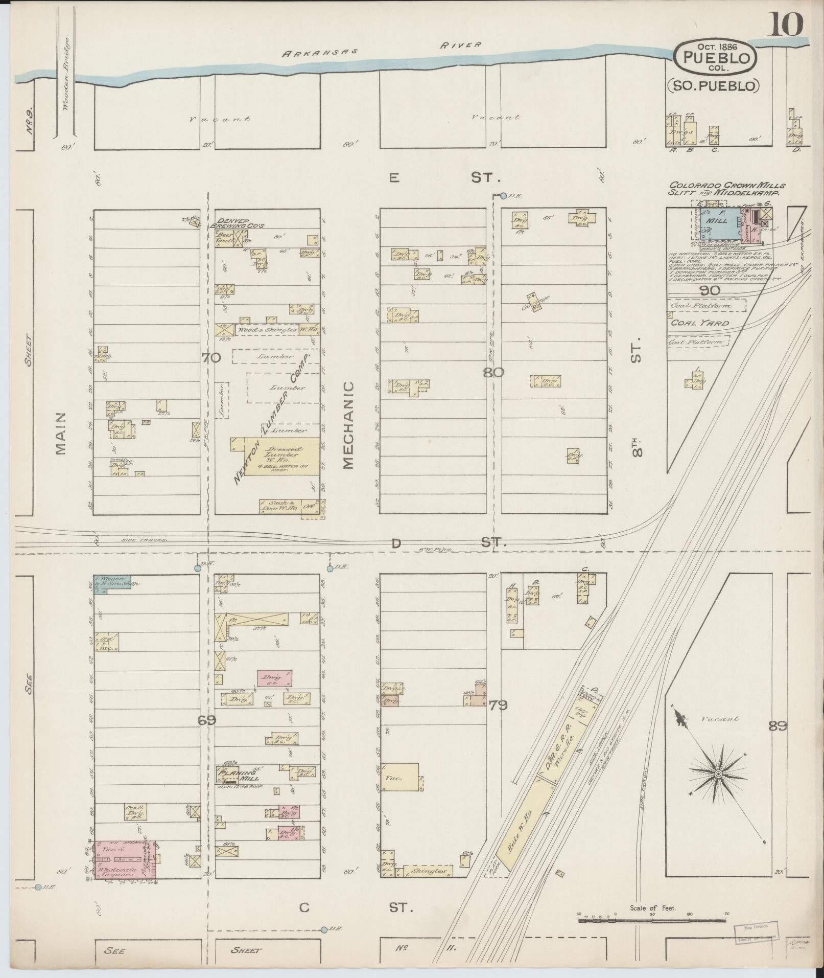Sanborn Fire Insurance Map from Pueblo, Pueblo County, Colorado (1886), Sheet #0010 - Complete Map Set gallery image, historic Sanborn map, vintage wall art, Colorado Colorado
