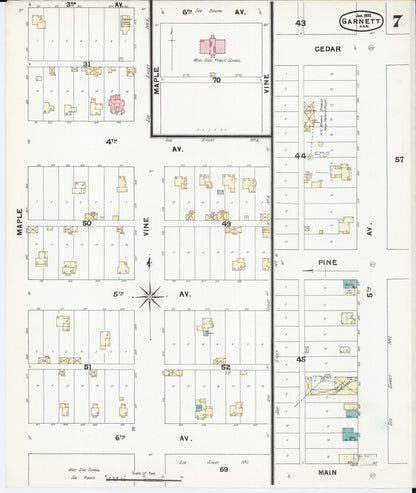 Sanborn Fire Insurance Map from Garnett, Anderson County, Kansas (1892), Sheet #0007 - Complete Map Set gallery image, historic Sanborn map, vintage wall art, Kansas Kansas