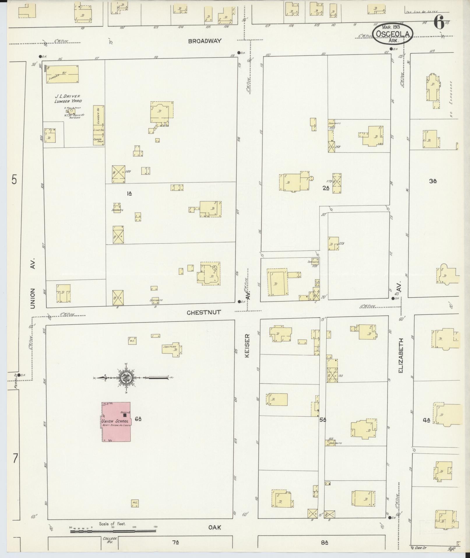 Sanborn Fire Insurance Map from Osceola, Mississippi County, Arkansas (1913), Sheet #0006 - Complete Map Set gallery image, historic Sanborn map, vintage wall art, Arkansas Arkansas