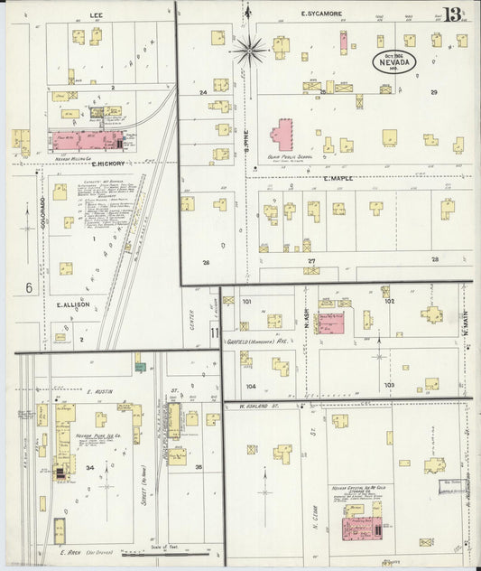 Sanborn Fire Insurance Map from Nevada, Vernon County, Missouri (1906), Sheet #0013 - Historic Sanborn Fire Insurance Map Print, vintage old map wall art, antique decor, genealogy gift, Missouri Missouri map