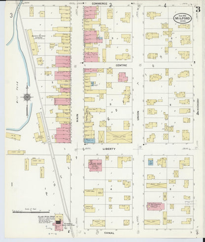 Sanborn Fire Insurance Map from Milford, Oakland County, Michigan (1910), Sheet #0003 - Historic Sanborn Fire Insurance Map Print, vintage old map wall art, antique decor, genealogy gift, Michigan Michigan map