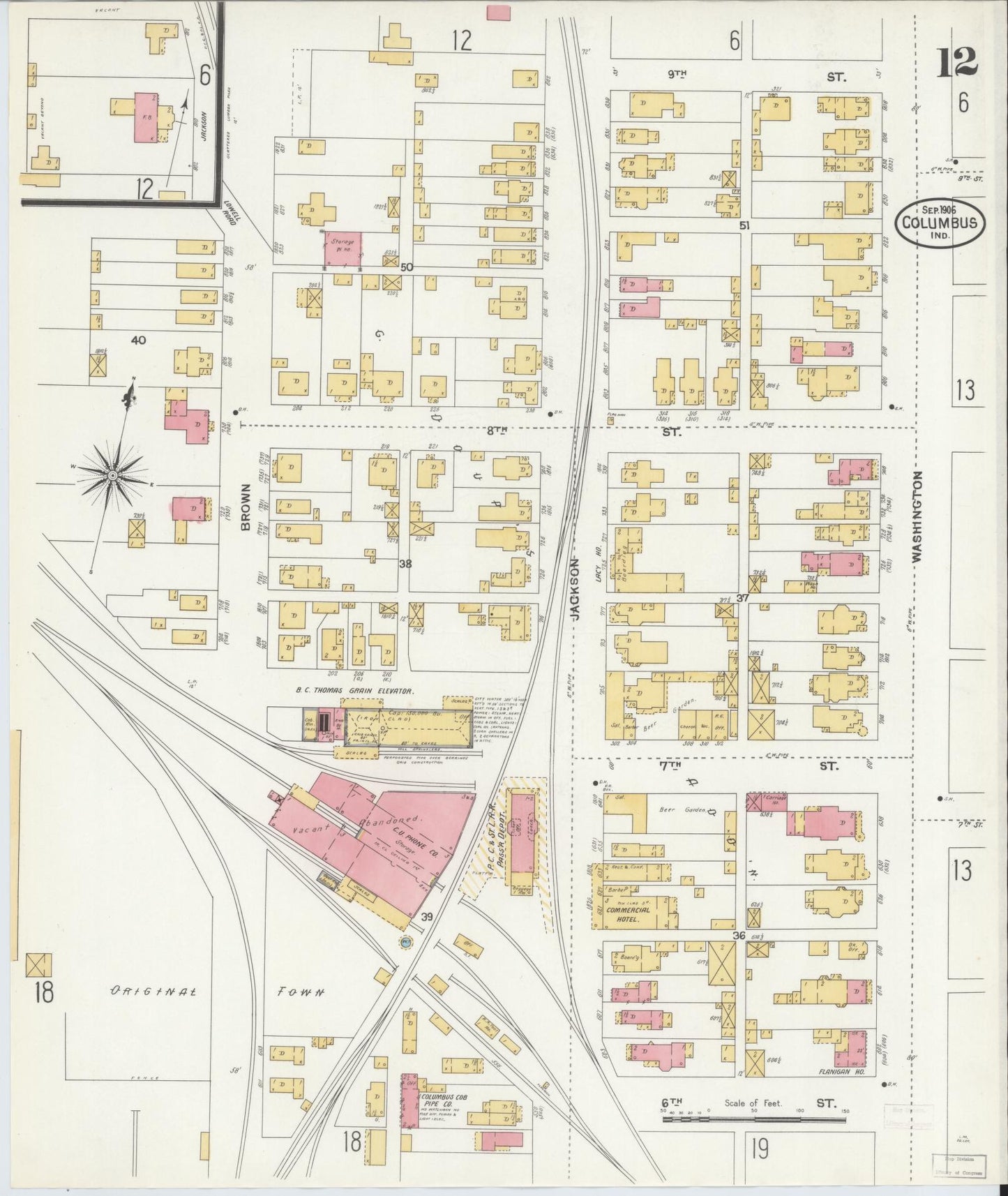 Sanborn Fire Insurance Map from Columbus, Bartholomew County, Indiana (1906), Sheet #0012 - Complete Map Set gallery image, historic Sanborn map, vintage wall art, Indiana Indiana