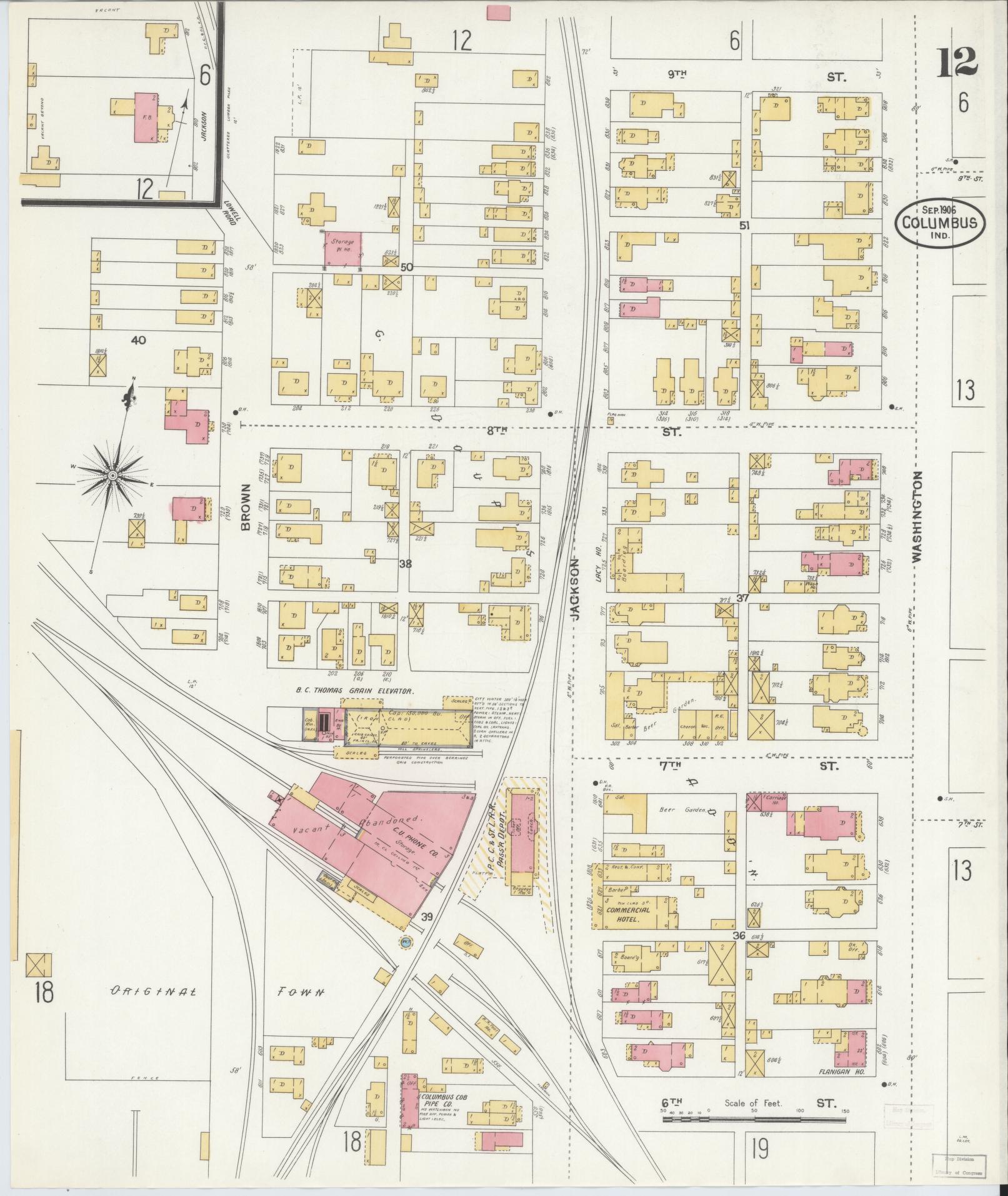 Sanborn Fire Insurance Map from Columbus, Bartholomew County, Indiana (1906), Sheet #0012 - Complete Map Set gallery image, historic Sanborn map, vintage wall art, Indiana Indiana