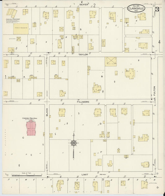 Sanborn Fire Insurance Map from Clarksville, Johnson County, Arkansas (1913), Sheet #0003 - Historic Sanborn Fire Insurance Map Print, vintage old map wall art, antique decor, genealogy gift, Arkansas Arkansas map