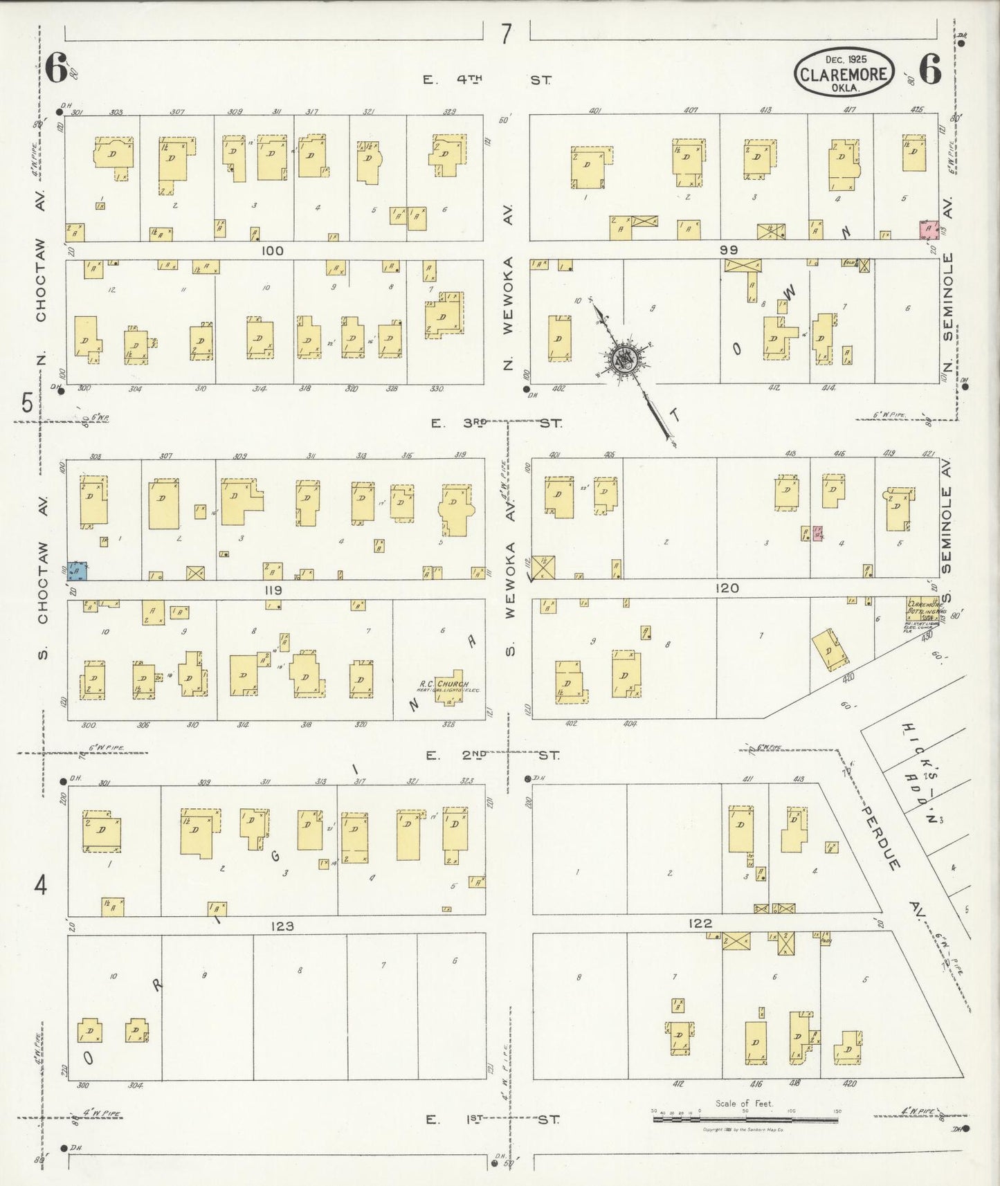 Sanborn Fire Insurance Map from Claremore, Rogers County, Oklahoma (1925), Sheet #0006 - Complete Map Set gallery image, historic Sanborn map, vintage wall art, Oklahoma Oklahoma