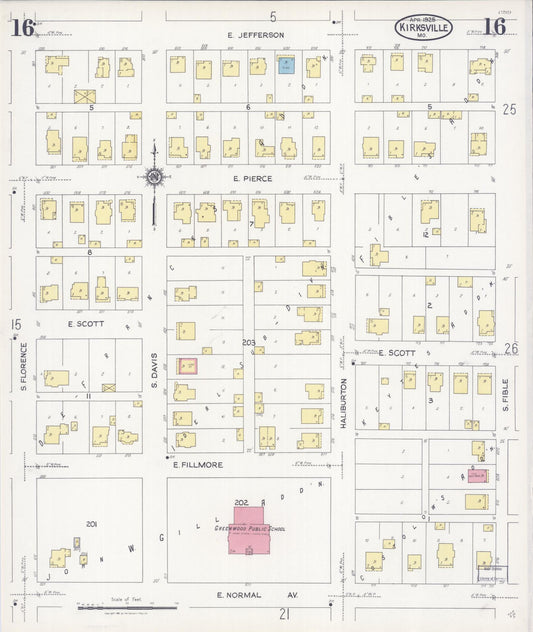 Sanborn Fire Insurance Map from Kirksville, Adair County, Missouri (1925), Sheet #0016 - Historic Sanborn Fire Insurance Map Print, vintage old map wall art, antique decor, genealogy gift, Missouri Missouri map
