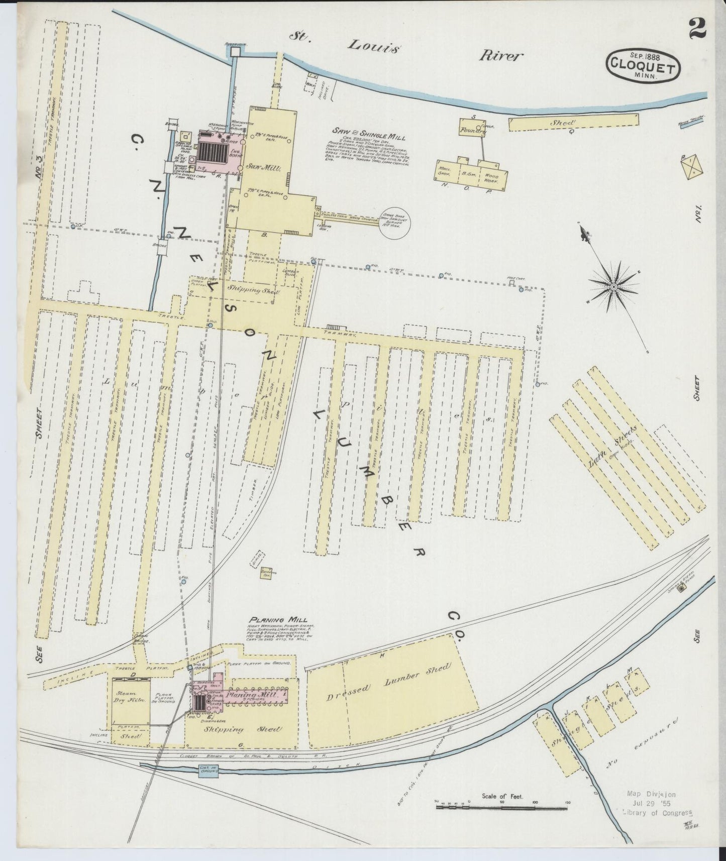 Sanborn Fire Insurance Map from Cloquet, Carlton County, Minnesota (1888), Sheet #0002 - Historic Sanborn Fire Insurance Map Print, vintage old map wall art, antique decor, genealogy gift, Minnesota Minnesota map