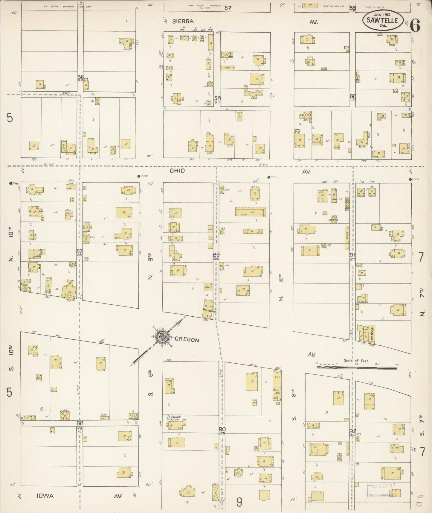 Sanborn Fire Insurance Map from Sawtelle, Los Angeles County, California (1912), Sheet #0006 - Complete Map Set gallery image, historic Sanborn map, vintage wall art, California California