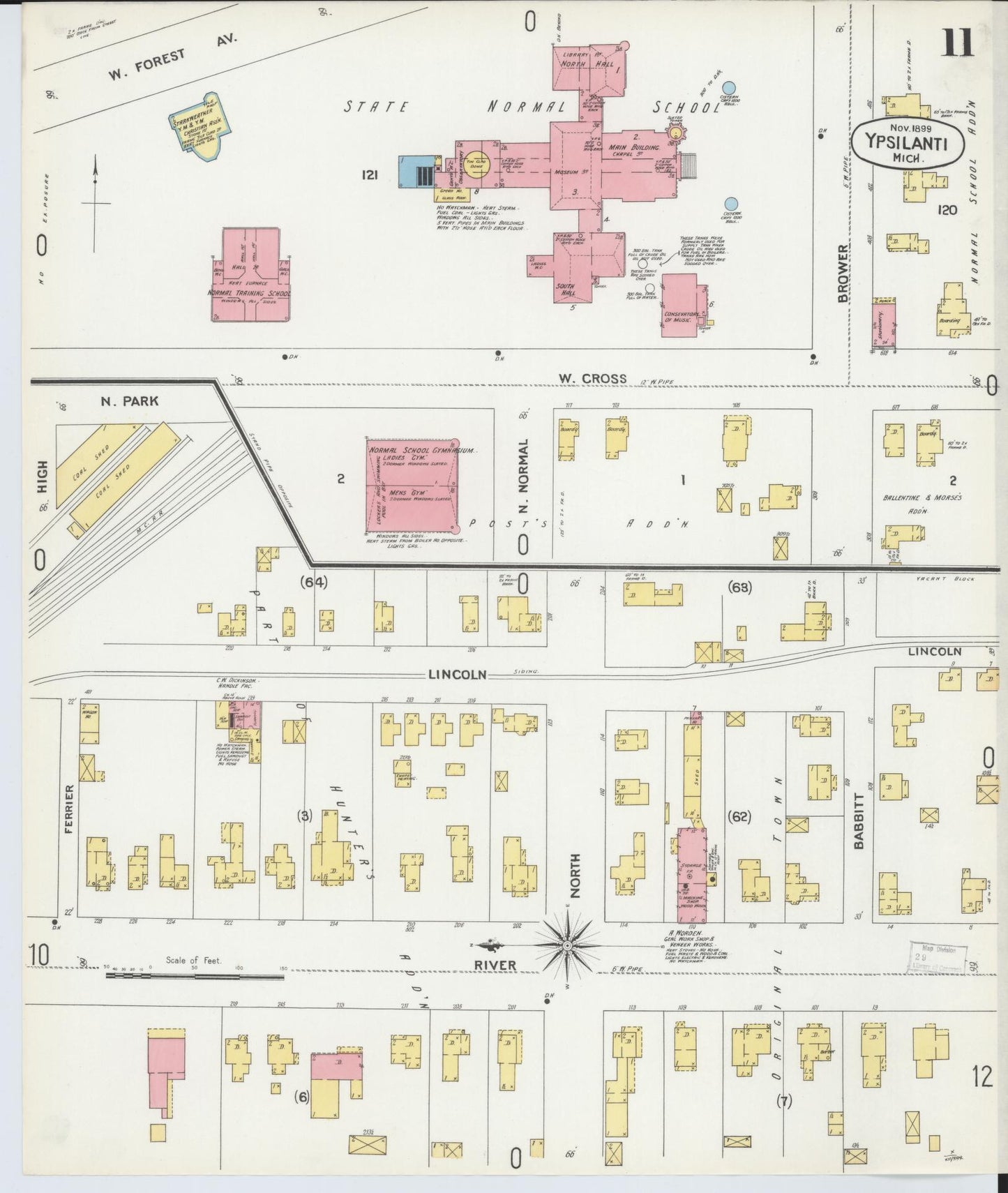 Sanborn Fire Insurance Map from Ypsilanti, Washtenaw County, Michigan (1899), Sheet #0011 - Complete Map Set gallery image, historic Sanborn map, vintage wall art, Michigan Michigan