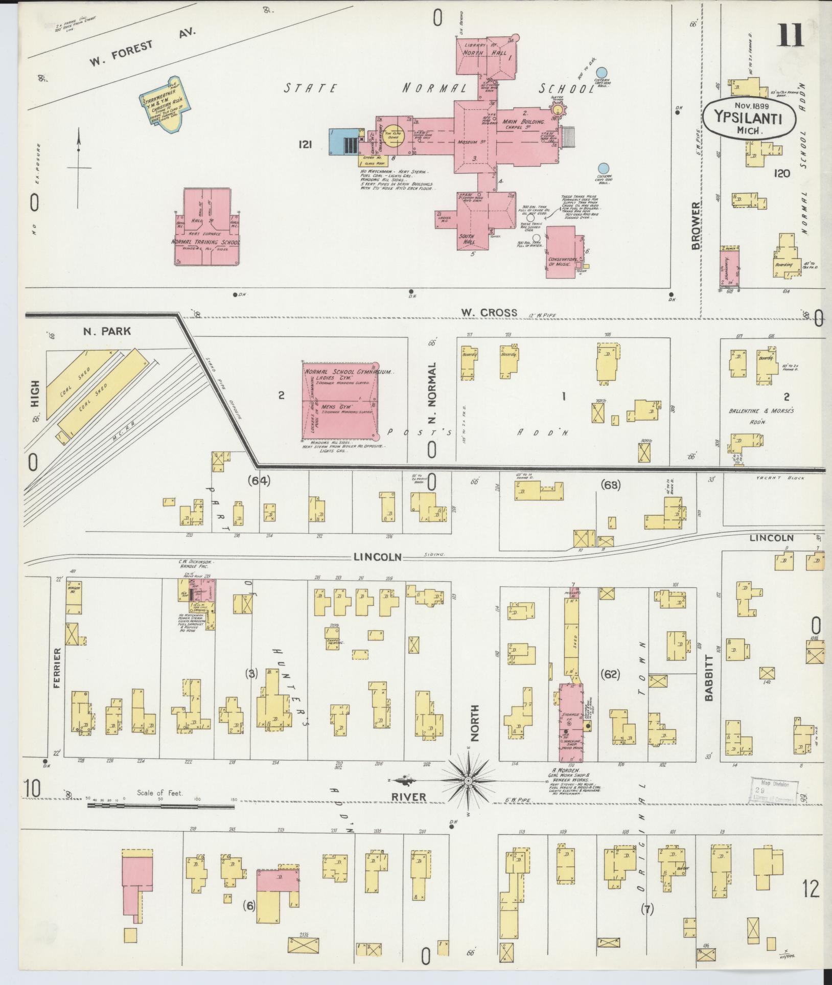 Sanborn Fire Insurance Map from Ypsilanti, Washtenaw County, Michigan (1899), Sheet #0011 - Complete Map Set gallery image, historic Sanborn map, vintage wall art, Michigan Michigan