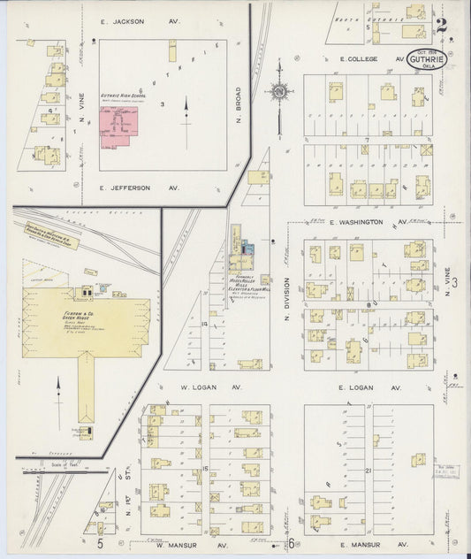 Sanborn Fire Insurance Map from Guthrie, Logan County, Oklahoma (1914), Sheet #0002 - Historic Sanborn Fire Insurance Map Print, vintage old map wall art, antique decor, genealogy gift, Oklahoma Oklahoma map