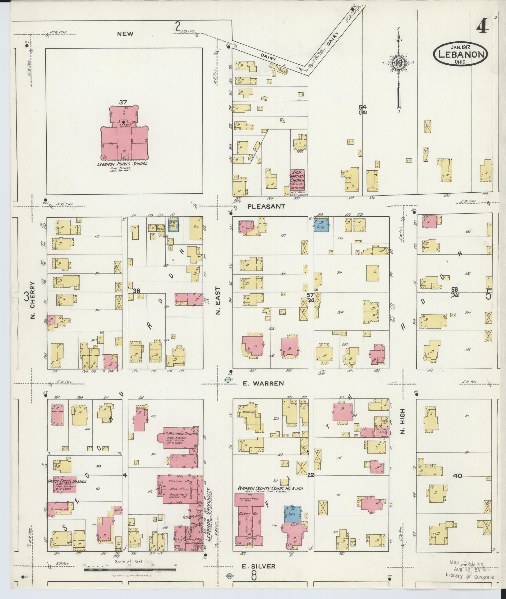 Sanborn Fire Insurance Map from Lebanon, Warren County, Ohio (1917), Sheet #0004 - Historic Sanborn Fire Insurance Map Print, vintage old map wall art, antique decor, genealogy gift, Ohio Ohio map