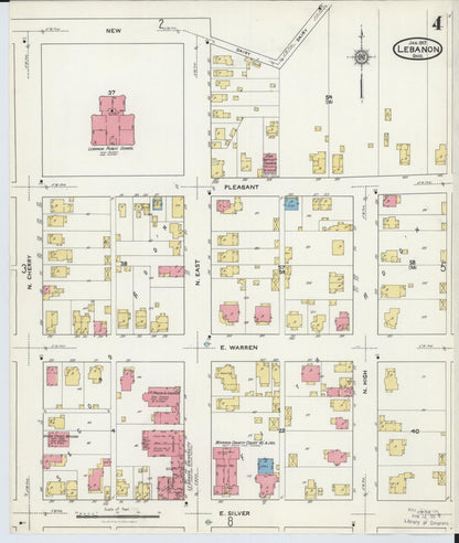 Sanborn Fire Insurance Map from Lebanon, Warren County, Ohio (1917), Sheet #0004 - Historic Sanborn Fire Insurance Map Print, vintage old map wall art, antique decor, genealogy gift, Ohio Ohio map