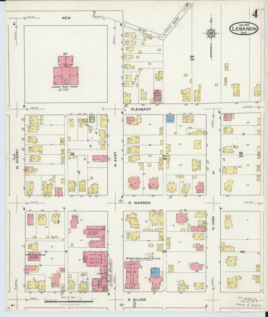 Sanborn Fire Insurance Map from Lebanon, Warren County, Ohio (1917), Sheet #0004 - Historic Sanborn Fire Insurance Map Print, vintage old map wall art, antique decor, genealogy gift, Ohio Ohio map