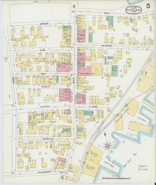 Sanborn Fire Insurance Map from Rockland, Knox County, Maine (1896), Sheet #0005 - Historic Sanborn Fire Insurance Map Print, vintage old map wall art, antique decor, genealogy gift, Maine Maine map