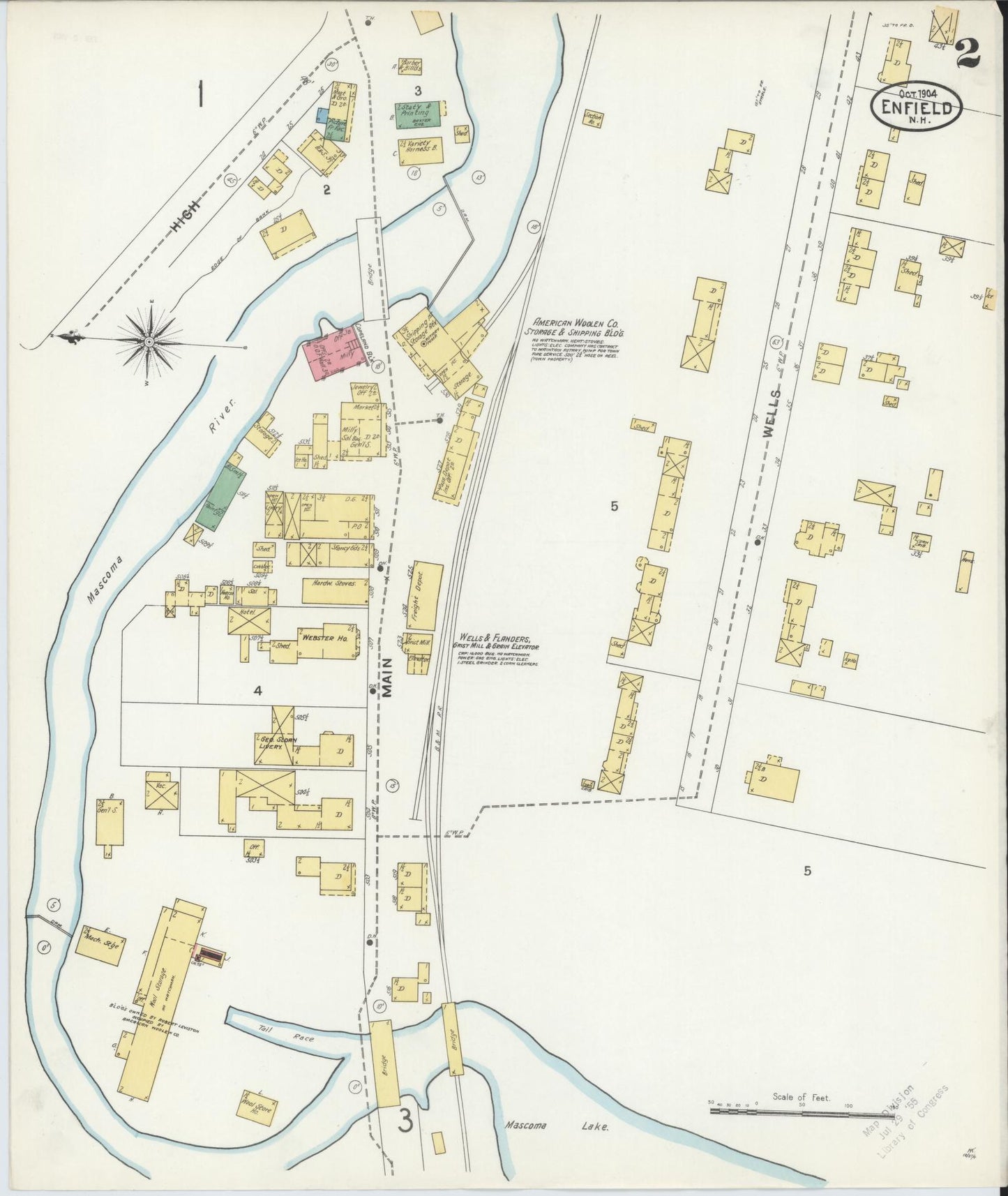 Sanborn Fire Insurance Map from Enfield, Grafton County, New Hampshire (1904), Sheet #0002 - Historic Sanborn Fire Insurance Map Print, vintage old map wall art, antique decor, genealogy gift, New Hampshire New Hampshire map