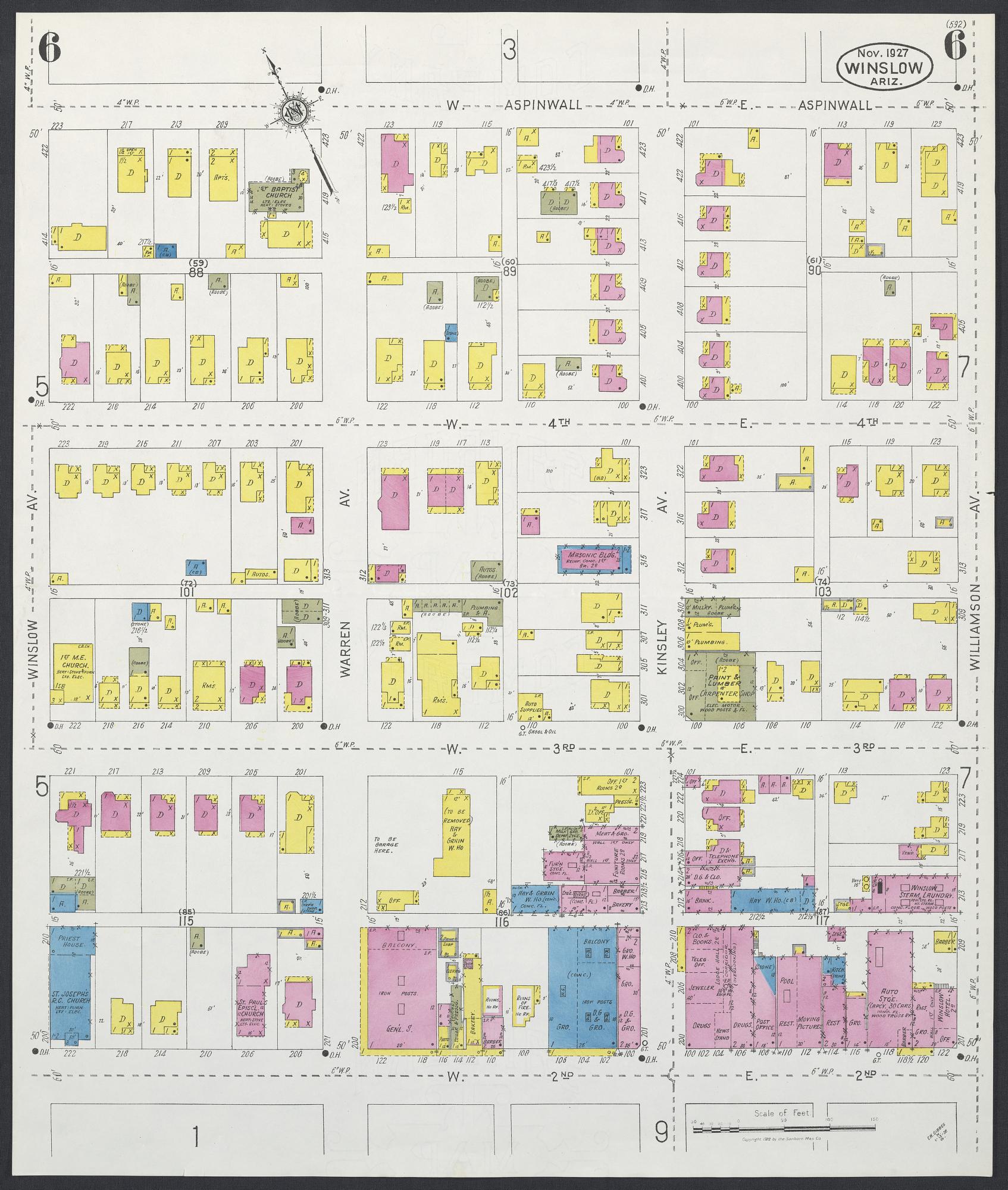 Sanborn Fire Insurance Map from Winslow, Navajo County, Arizona (1927), Sheet #0006 - Complete Map Set gallery image, historic Sanborn map, vintage wall art, Arizona Arizona