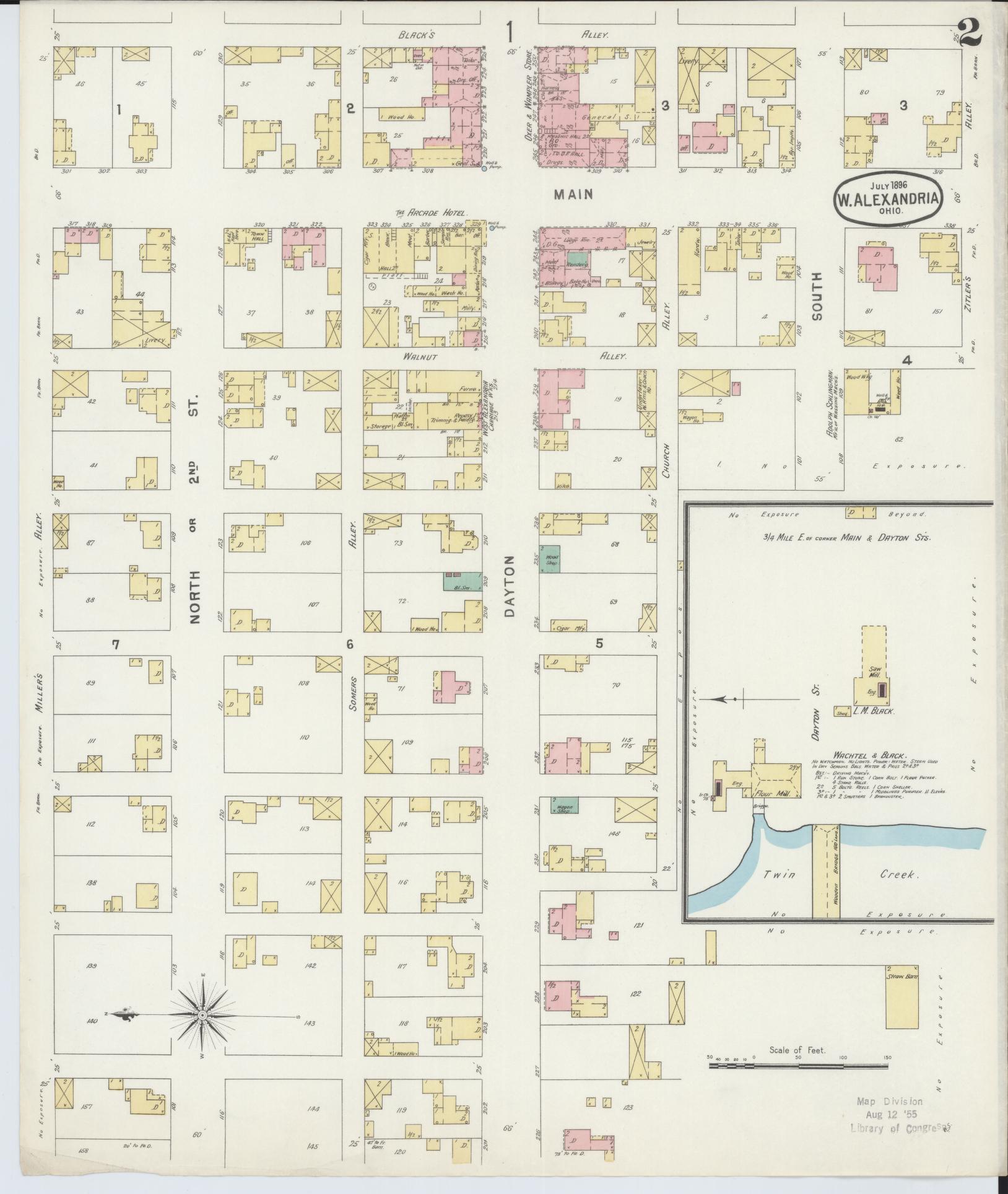 Sanborn Fire Insurance Map from West Alexandria, Preble County, Ohio (1896), Sheet #0002 - Historic Sanborn Fire Insurance Map Print, vintage old map wall art, antique decor, genealogy gift, Ohio Ohio map