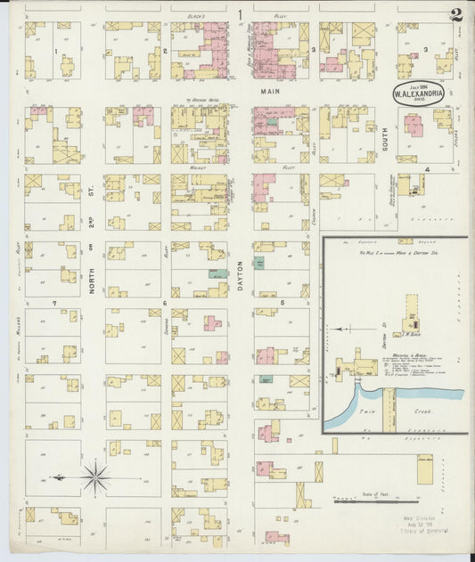 Sanborn Fire Insurance Map from West Alexandria, Preble County, Ohio (1896), Sheet #0002 - Historic Sanborn Fire Insurance Map Print, vintage old map wall art, antique decor, genealogy gift, Ohio Ohio map