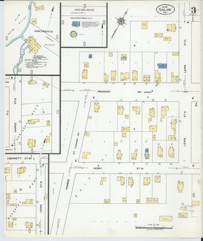 Sanborn Fire Insurance Map from Saline, Washtenaw County, Michigan (1921), Sheet #0003 - Complete Map Set gallery image, historic Sanborn map, vintage wall art, Michigan Michigan