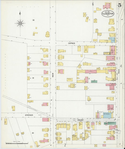 Sanborn Fire Insurance Map from Flemington, Hunterdon County, New Jersey (1902), Sheet #0005 - Historic Sanborn Fire Insurance Map Print, vintage old map wall art, antique decor, genealogy gift, New Jersey New Jersey map