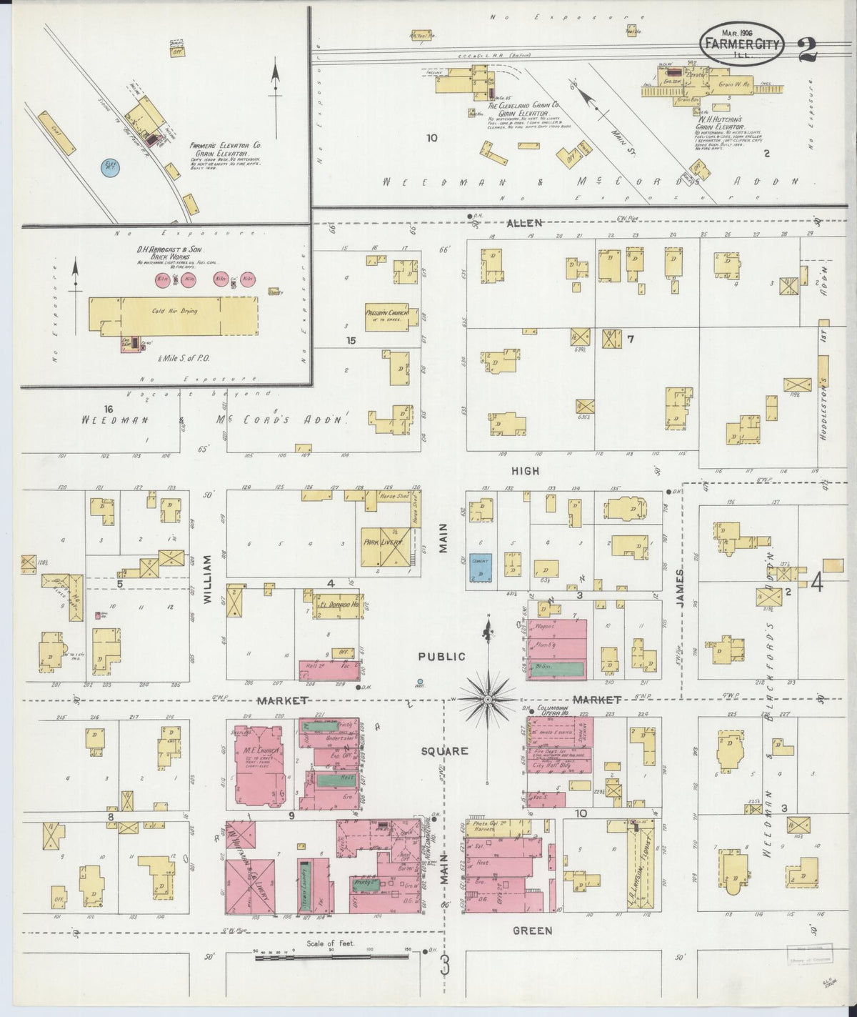 Sanborn Fire Insurance Map from Farmer City, De Witt County, Illinois (1906), Sheet #0002 - Historic Sanborn Fire Insurance Map Print, vintage old map wall art, antique decor, genealogy gift, Illinois Illinois map