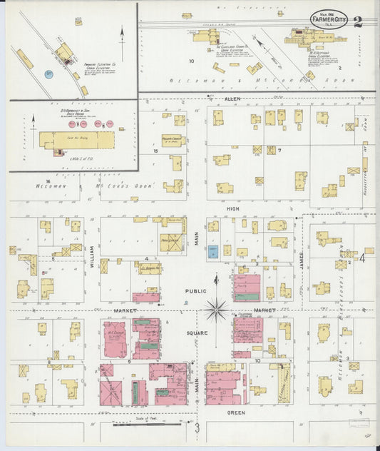 Sanborn Fire Insurance Map from Farmer City, De Witt County, Illinois (1906), Sheet #0002 - Historic Sanborn Fire Insurance Map Print, vintage old map wall art, antique decor, genealogy gift, Illinois Illinois map