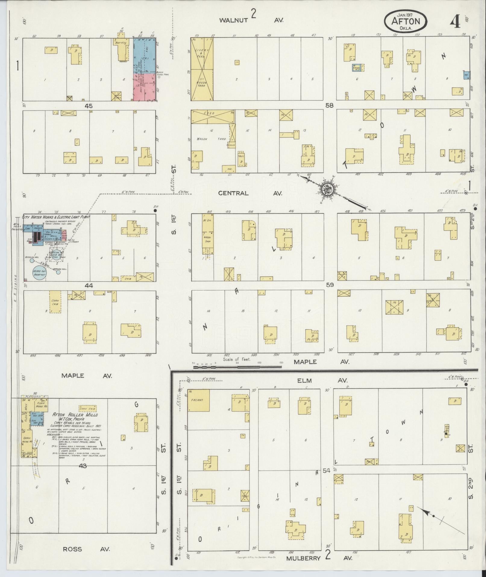 Sanborn Fire Insurance Map from Afton, Ottawa County, Oklahoma (1917), Sheet #0004 - Historic Sanborn Fire Insurance Map Print, vintage old map wall art, antique decor, genealogy gift, Oklahoma Oklahoma map