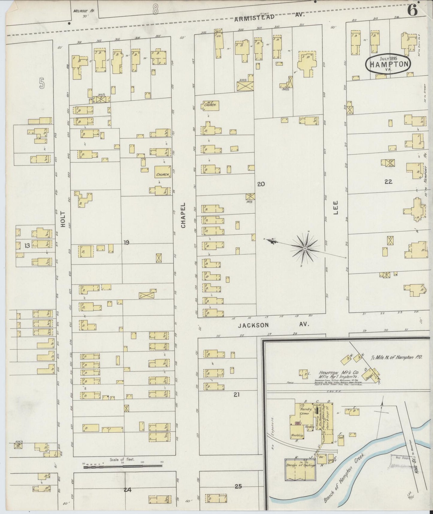 Sanborn Fire Insurance Map from Hampton, Independent Cities, Virginia (1895), Sheet #0006 - Complete Map Set gallery image, historic Sanborn map, vintage wall art, Virginia Virginia