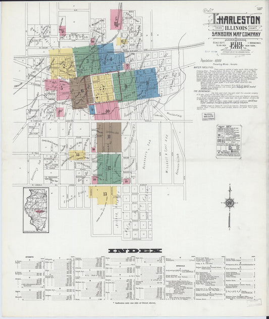 Sanborn Fire Insurance Map from Charleston, Coles County, Illinois (1919), Sheet #0001 - Complete Map Set gallery image, historic Sanborn map, vintage wall art, Illinois Illinois