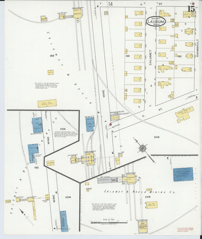 Sanborn Fire Insurance Map from Laurium, Houghton County, Michigan (1917), Sheet #0015 - Complete Map Set gallery image, historic Sanborn map, vintage wall art, Michigan Michigan