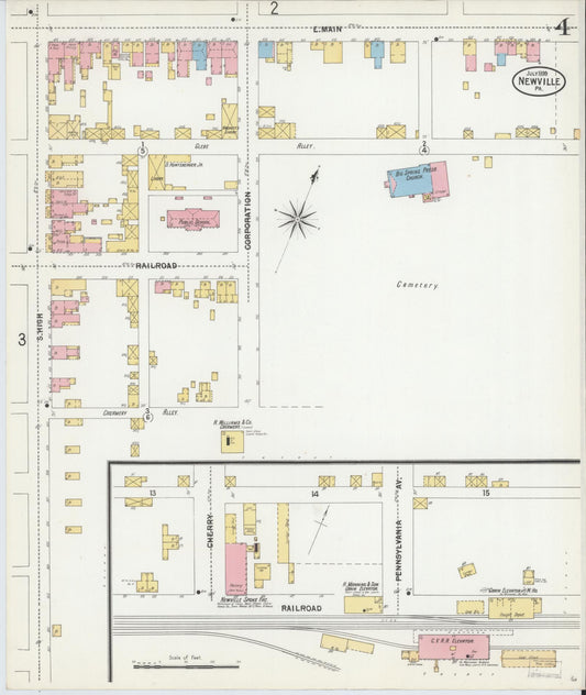 Sanborn Fire Insurance Map from Newville, Cumberland County, Pennsylvania (1899), Sheet #0004 - Historic Sanborn Fire Insurance Map Print, vintage old map wall art, antique decor, genealogy gift, Pennsylvania Pennsylvania map
