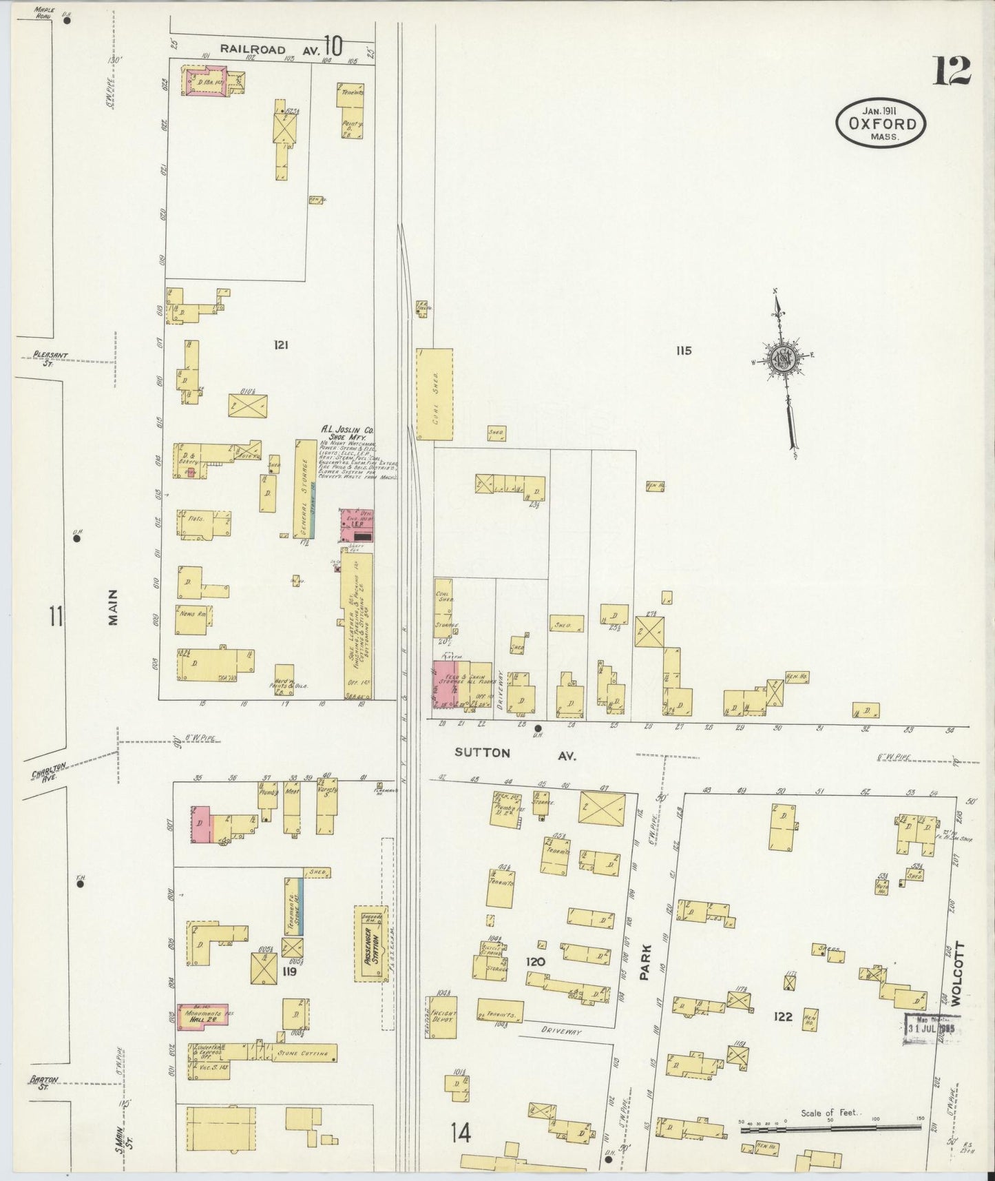 Sanborn Fire Insurance Map from Oxford, Worcester County, Massachusetts (1911), Sheet #0012 - Complete Map Set gallery image, historic Sanborn map, vintage wall art, Massachusetts Massachusetts