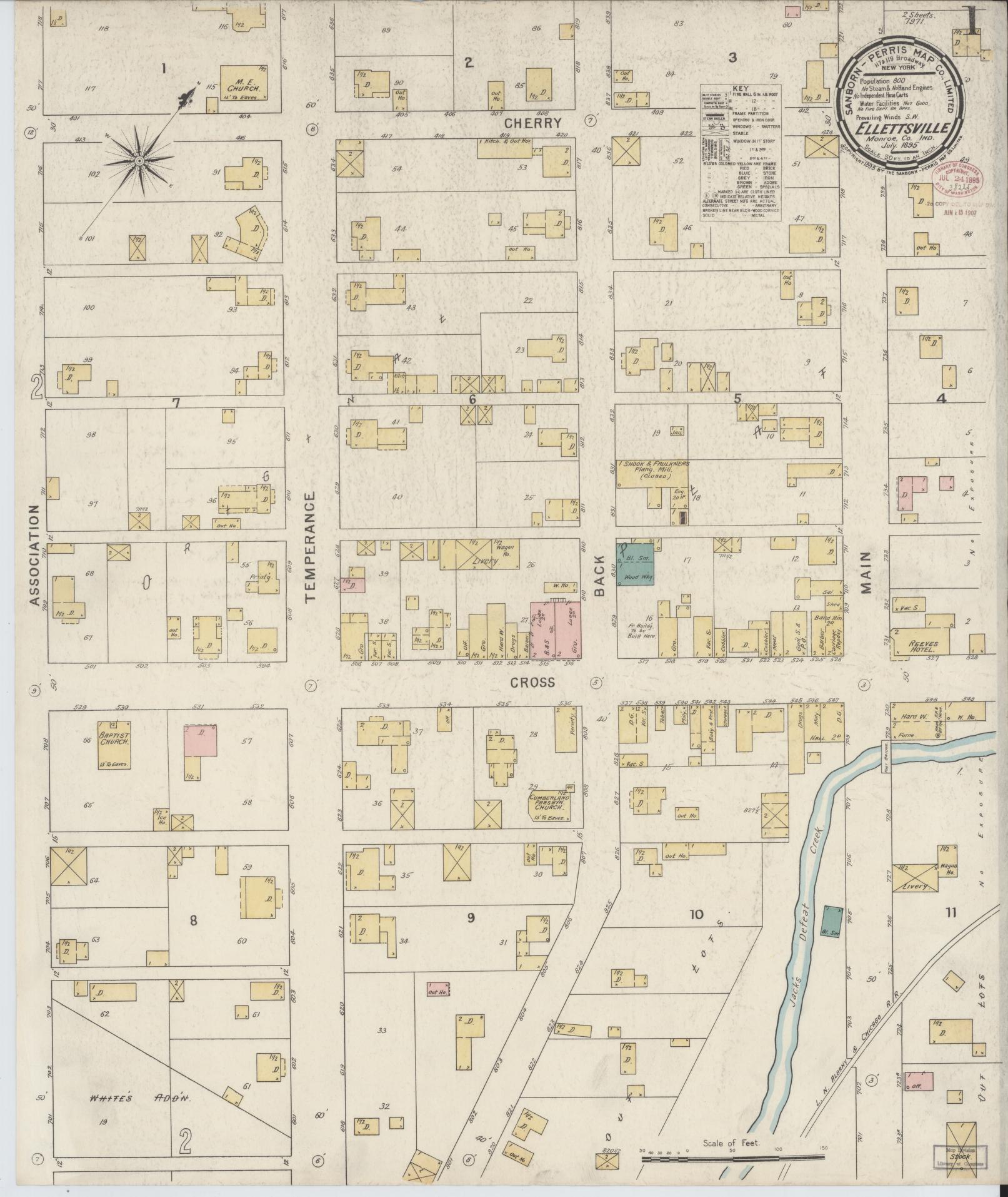 Sanborn Fire Insurance Map from Ellettsville, Monroe County, Indiana (1895), Sheet #0001 - Complete Map Set gallery image, historic Sanborn map, vintage wall art, Indiana Indiana