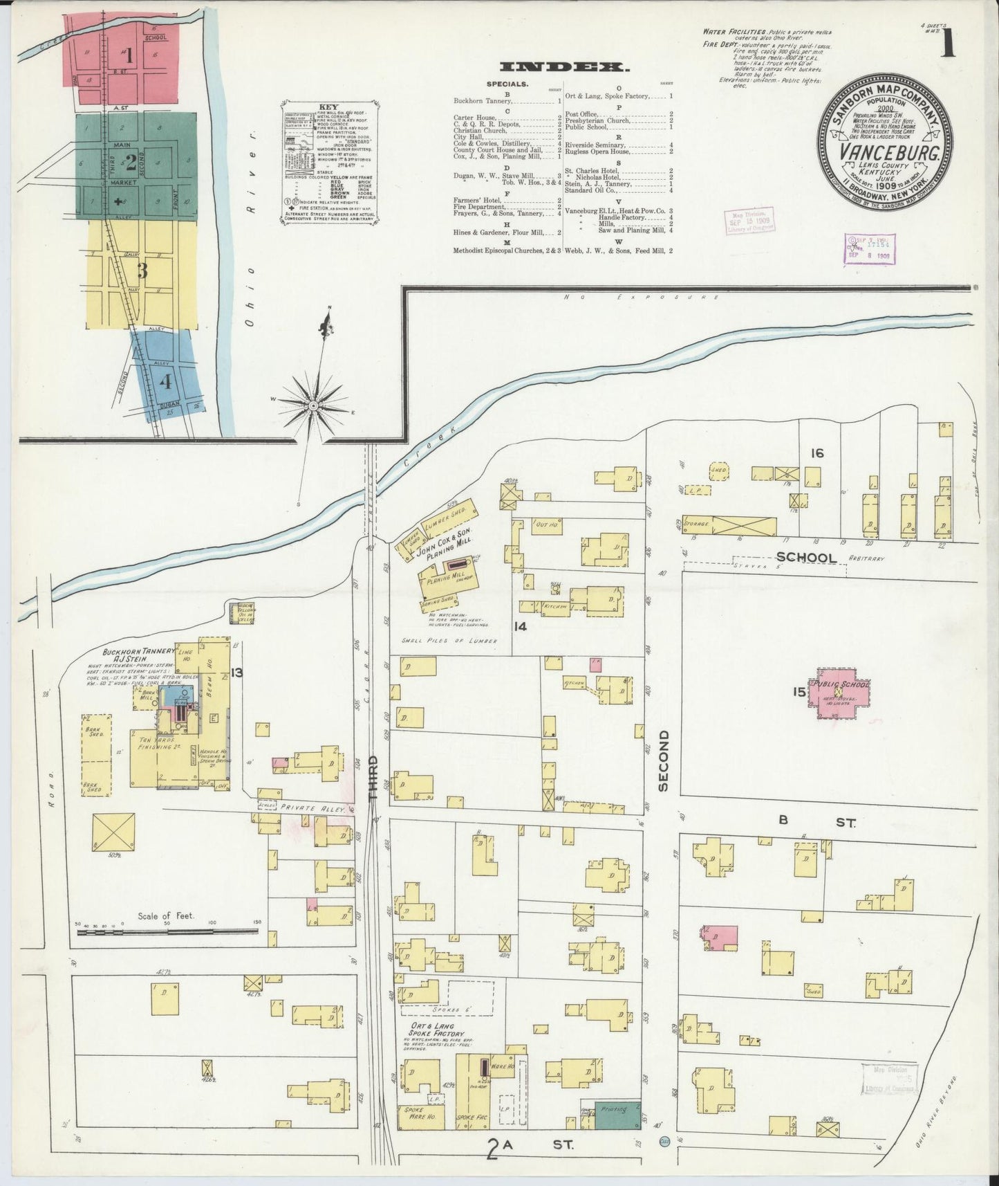 Sanborn Fire Insurance Map from Vanceburg, Lewis County, Kentucky (1909), Sheet #0001 - Complete Map Set gallery image, historic Sanborn map, vintage wall art, Kentucky Kentucky