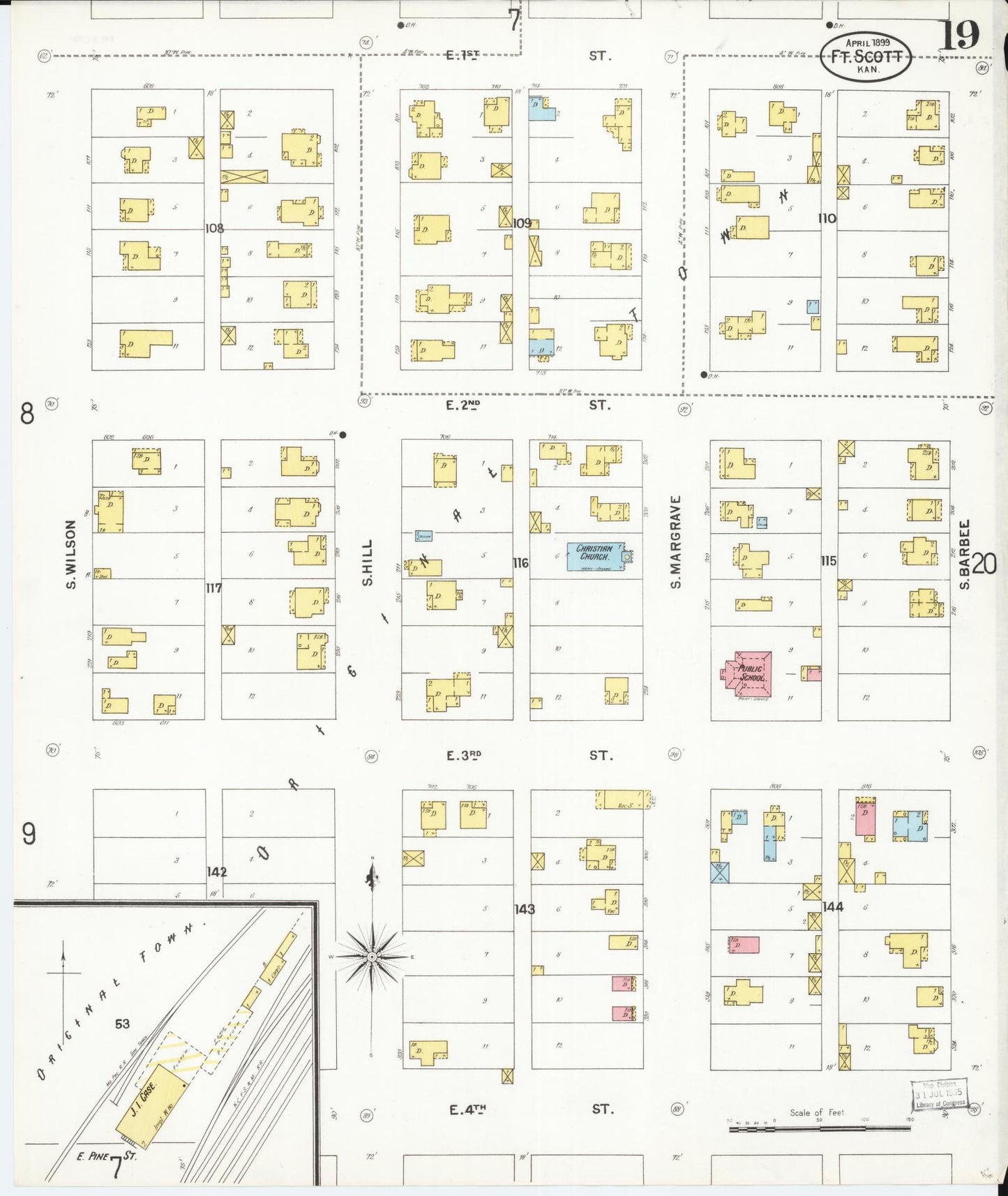 Sanborn Fire Insurance Map from Fort Scott, Bourbon County, Kansas (1899), Sheet #0019 - Complete Map Set gallery image, historic Sanborn map, vintage wall art, Kansas Kansas