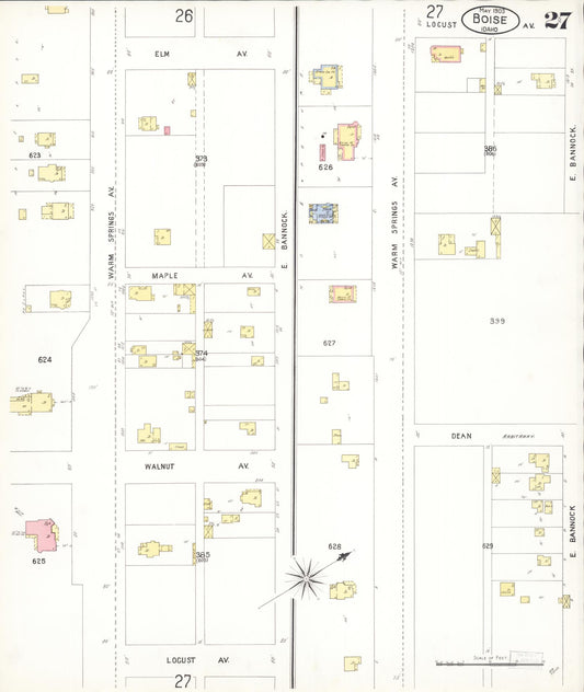 Sanborn Fire Insurance Map from Boise, Ada County, Idaho (1903), Sheet #0027 - Historic Sanborn Fire Insurance Map Print, vintage old map wall art, antique decor, genealogy gift, Idaho Idaho map
