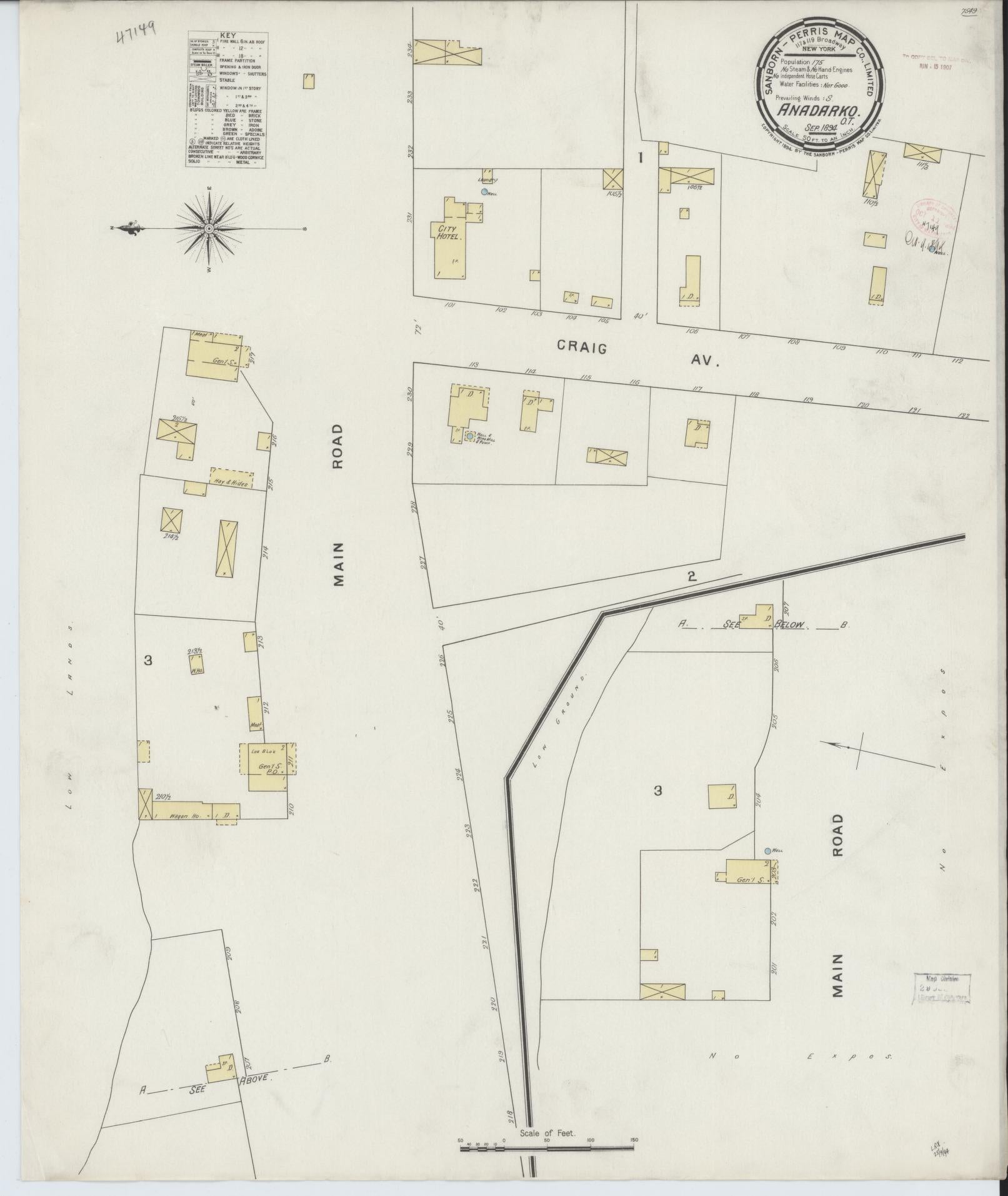 Sanborn Fire Insurance Map from Anadarko, Caddo County, Oklahoma (1894), Sheet #0001 - Historic Sanborn Fire Insurance Map Print, vintage old map wall art, antique decor, genealogy gift, Oklahoma Oklahoma map