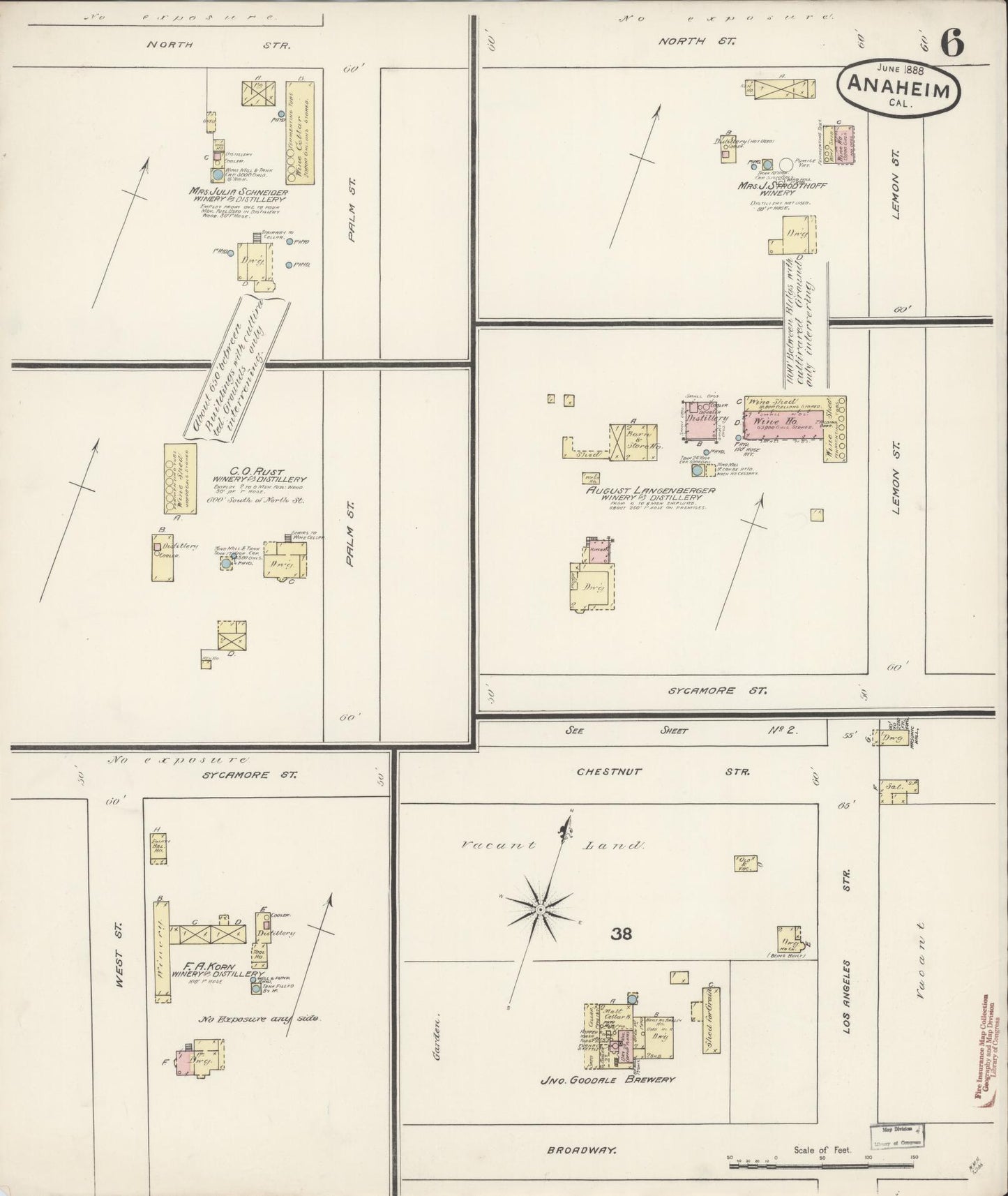 Sanborn Fire Insurance Map from Anaheim, Orange County, California (1888), Sheet #0006 - Historic Sanborn Fire Insurance Map Print, vintage old map wall art, antique decor, genealogy gift, California California map