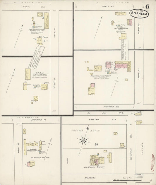 Sanborn Fire Insurance Map from Anaheim, Orange County, California (1888), Sheet #0006 - Historic Sanborn Fire Insurance Map Print, vintage old map wall art, antique decor, genealogy gift, California California map
