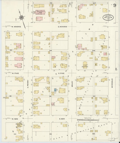 Sanborn Fire Insurance Map from Attica, Fountain County, Indiana (1910), Sheet #0009 - Historic Sanborn Fire Insurance Map Print, vintage old map wall art, antique decor, genealogy gift, Indiana Indiana map