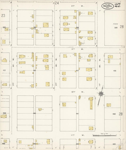 Sanborn Fire Insurance Map from Kalispell, Flathead County, Montana (1910), Sheet #0027 - Historic Sanborn Fire Insurance Map Print, vintage old map wall art, antique decor, genealogy gift, Montana Montana map