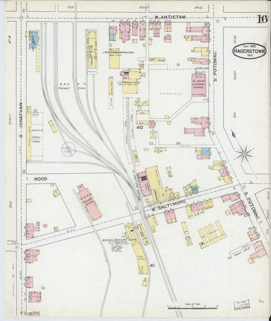 Sanborn Fire Insurance Map from Hagerstown, Washington County, Maryland (1892), Sheet #0016 - Historic Sanborn Fire Insurance Map Print, vintage old map wall art, antique decor, genealogy gift, Maryland Maryland map