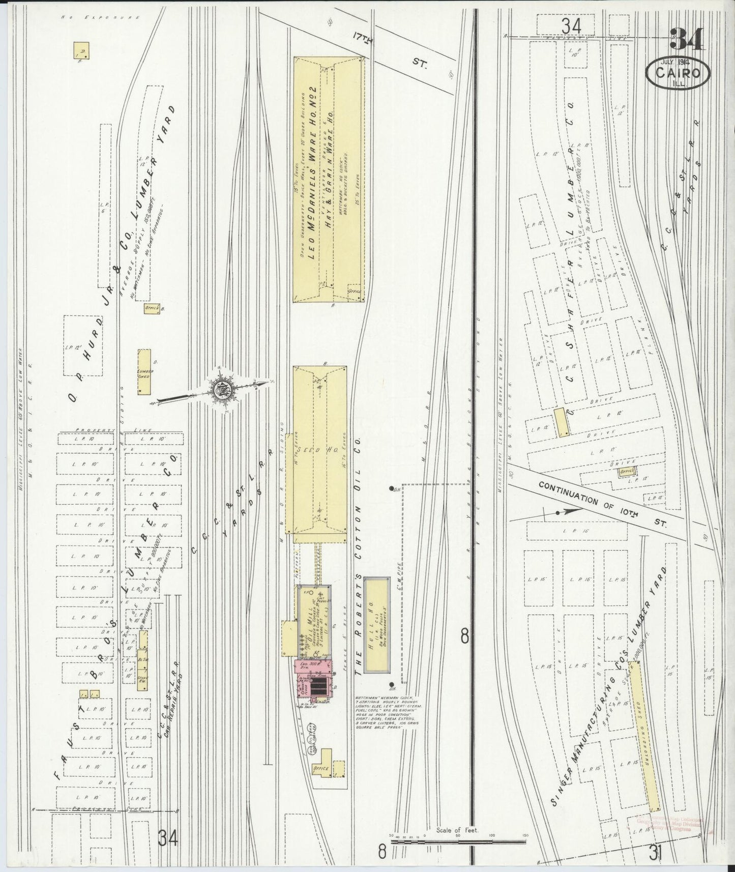 Sanborn Fire Insurance Map from Cairo, Alexander County, Illinois (1914), Sheet #0034 - Complete Map Set gallery image, historic Sanborn map, vintage wall art, Illinois Illinois