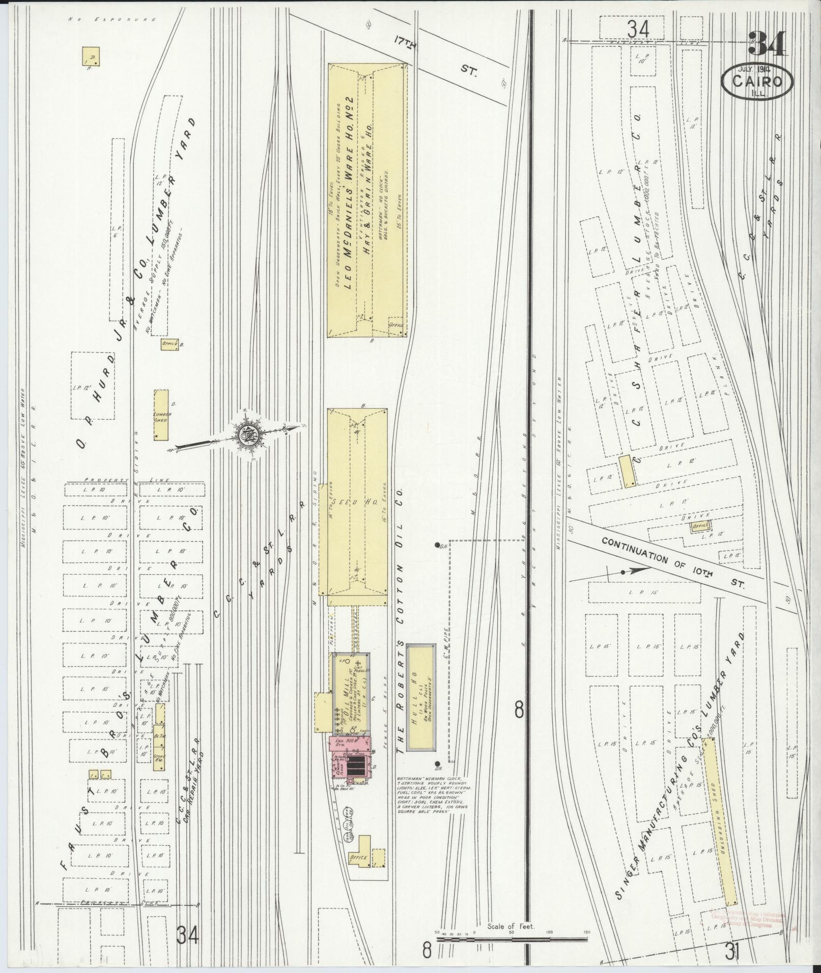 Sanborn Fire Insurance Map from Cairo, Alexander County, Illinois (1914), Sheet #0034 - Complete Map Set gallery image, historic Sanborn map, vintage wall art, Illinois Illinois