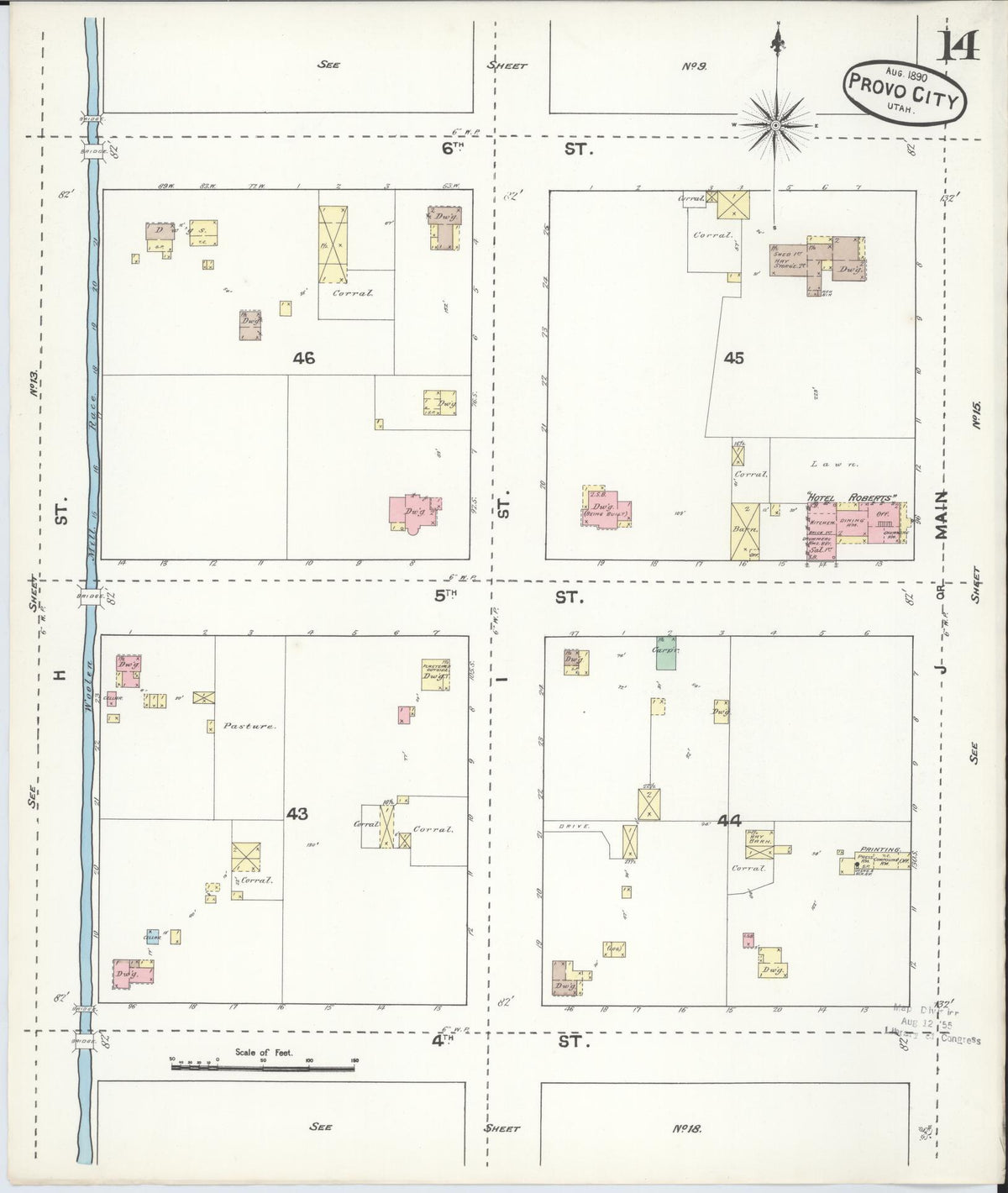 Sanborn Fire Insurance Map from Provo, Utah County, Utah (1890), Sheet #0014 - Historic Sanborn Fire Insurance Map Print, vintage old map wall art, antique decor, genealogy gift, Provo Utah map