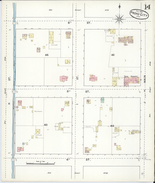 Sanborn Fire Insurance Map from Provo, Utah County, Utah (1890), Sheet #0014 - Historic Sanborn Fire Insurance Map Print, vintage old map wall art, antique decor, genealogy gift, Provo Utah map